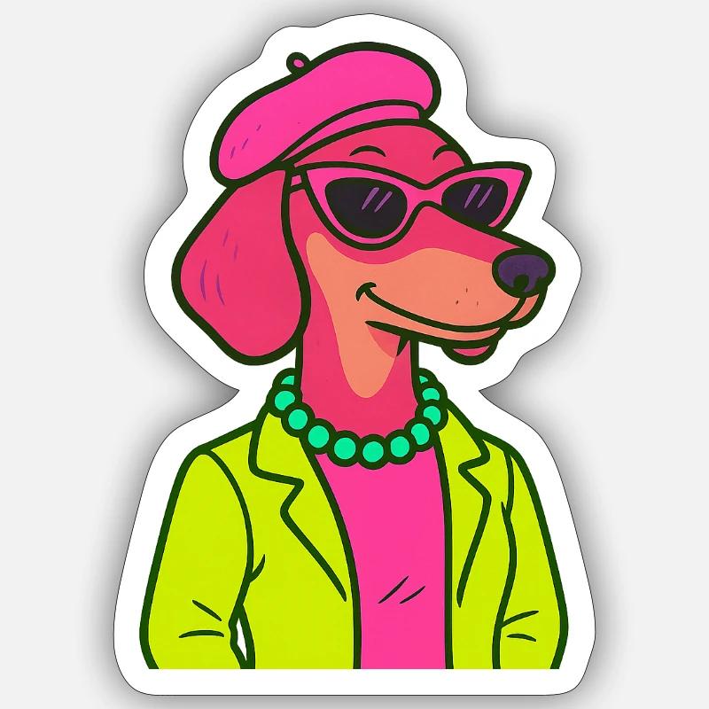 Dame teckel néon - Sticker taille S (10 x 10 cm) - blanc mat