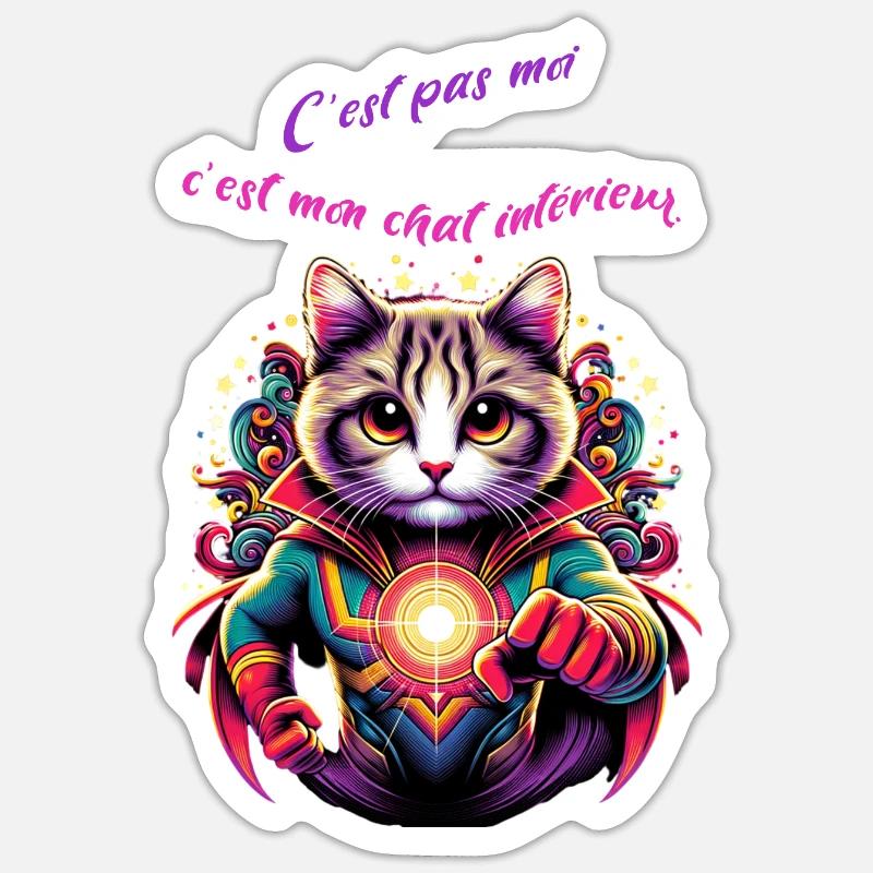 C’ est pas moi c est mon chat interieur - Sticker taille S (10 x 10 cm) - blanc mat