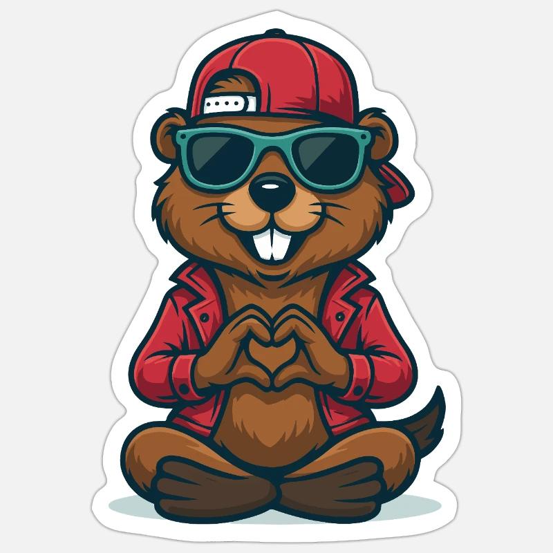 Cooler Herz-Biber - Sticker Größe S (10 x 10 cm) - Mattweiß