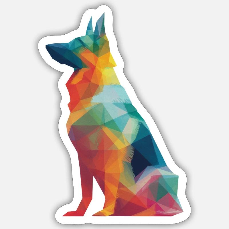 Deutscher Schäferhund Low Poly Art Desing Bunt - Sticker Größe S (10 x 10 cm) - Mattweiß