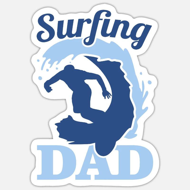 Père surfeur - Sticker taille S (10 x 10 cm) - blanc mat
