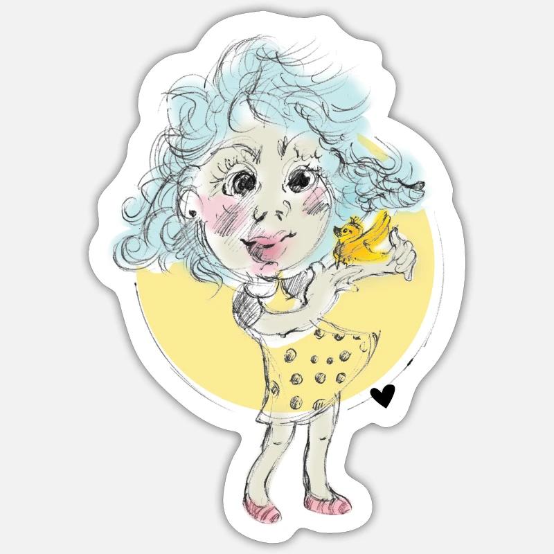 Mädchen mit Kanarienvogel - Sticker Größe S (10 x 10 cm) - Mattweiß