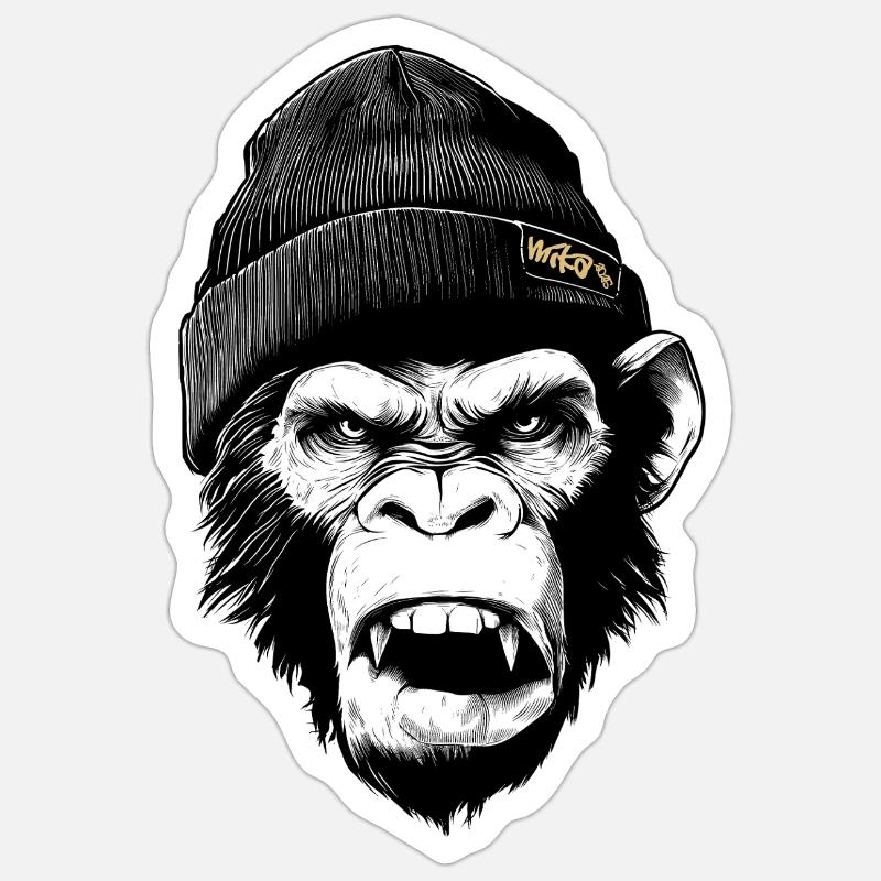 Rage Ape - Sticker Größe S (10 x 10 cm) - Mattweiß
