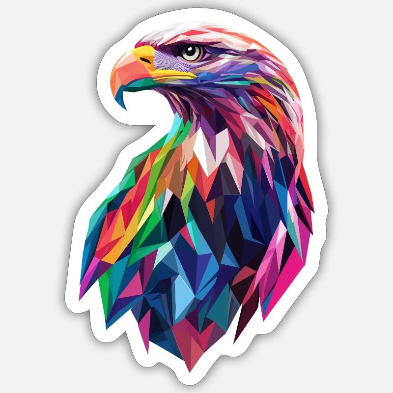 Adler Kopf Low Poly Art Logo Design Farbenfroh - Sticker Größe S (10 x 10 cm) - Mattweiß