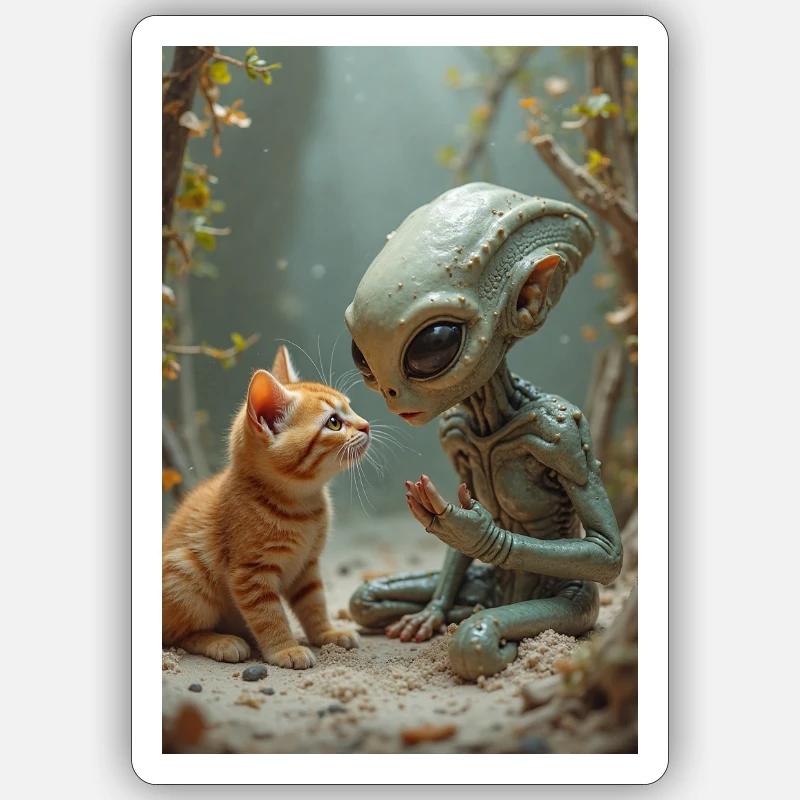 Créature extraterrestre avec chat compagnon Sticker taille S (10 x 10 cm)