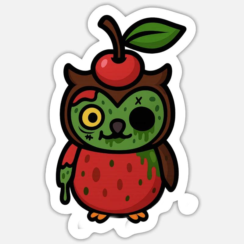 Zombie Cherryowl - Sticker taille S (10 x 10 cm) - blanc mat