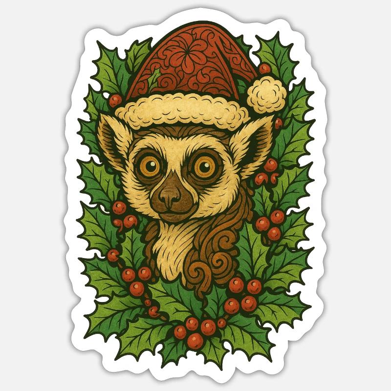 Festliches Chamäleon mit Stechpalmenkrone - Sticker Größe S (10 x 10 cm) - Mattweiß
