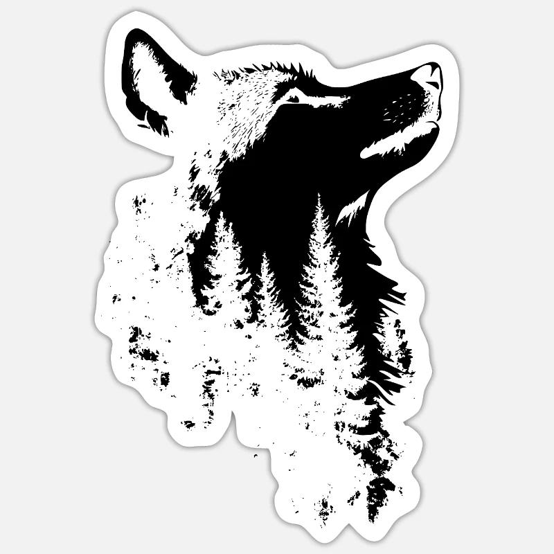 Wolf Face Forest Silhouette - Sticker size S (10 x 10 cm) - white matte
