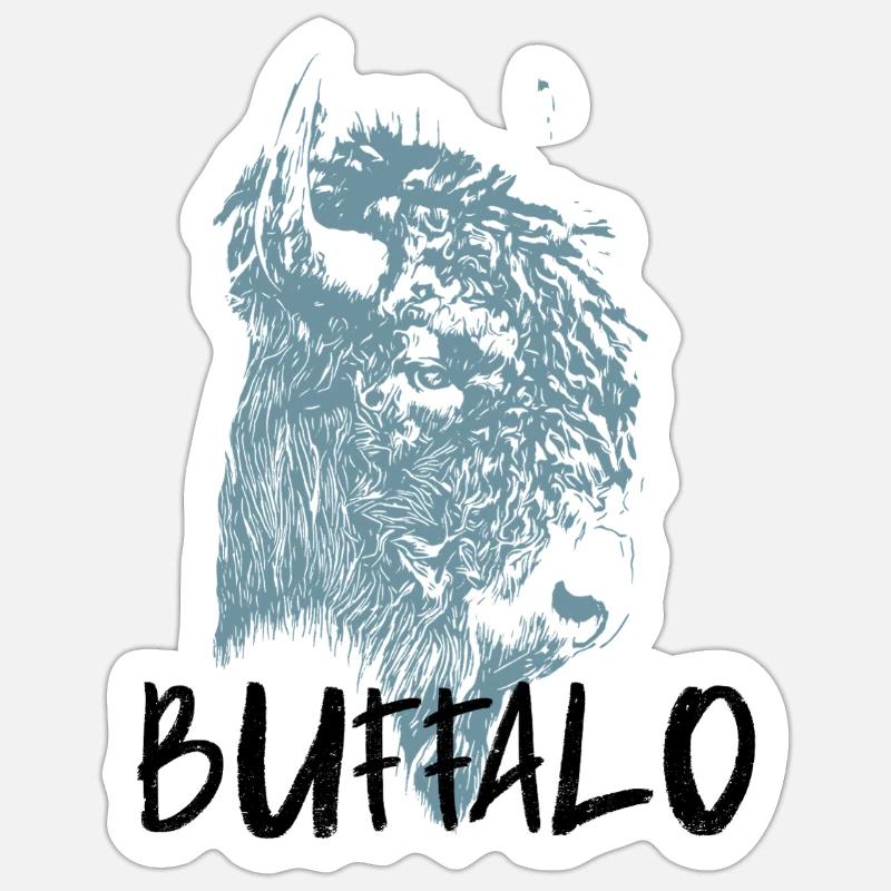 Portrait de bison d'amérique - Sticker taille S (10 x 10 cm) - blanc mat