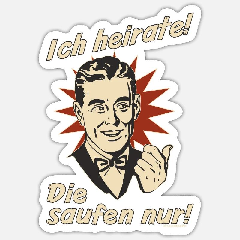 Retro-Eheversprechen mit Trinkmotiv Sticker Größe S (10 x 10 cm)
