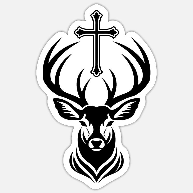 Saint-Hubert – Le cerf à la croix - Sticker taille S (10 x 10 cm) - blanc mat