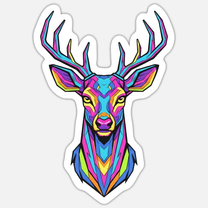 Neon Antler Artwork Deer Sticker size S (10 x 10 cm)