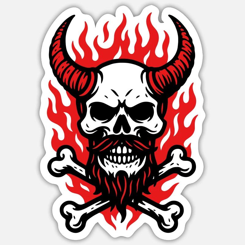 Fire Skull Demon - Sticker Größe S (10 x 10 cm) - Mattweiß