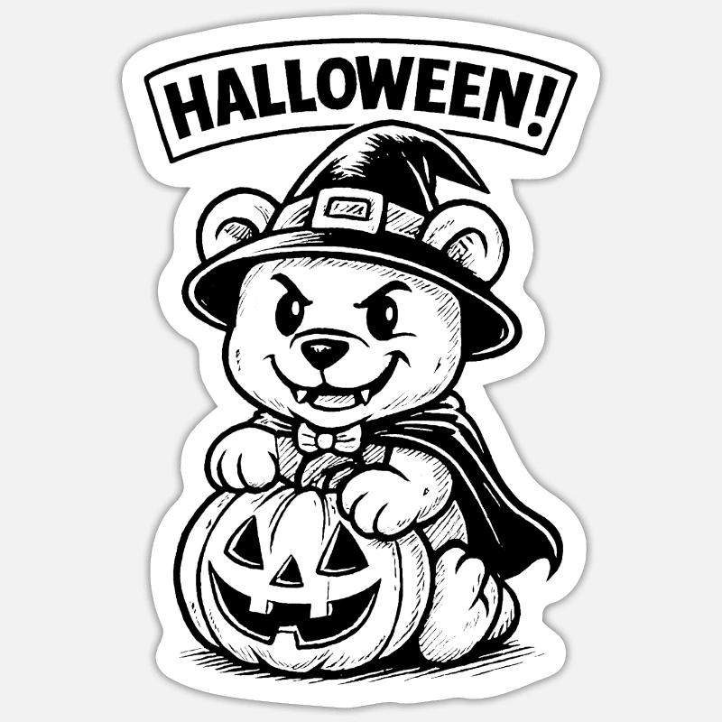 Halloween Bear with Pumpkin Lantern - Sticker size S (10 x 10 cm) - white matte