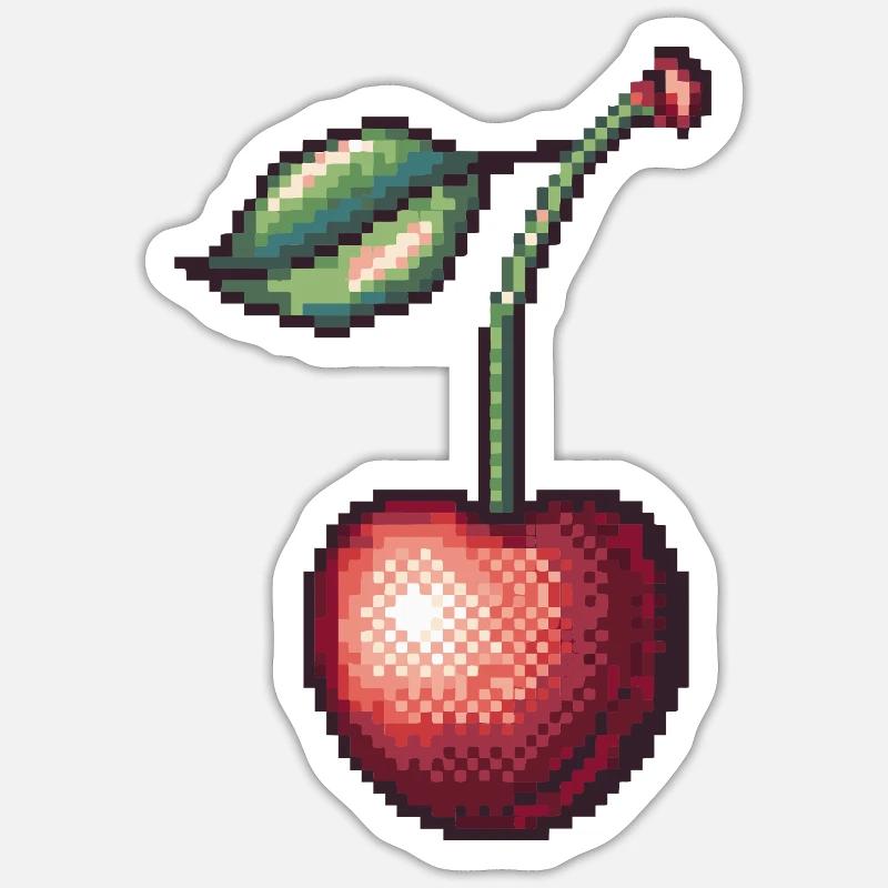 Cerise Pixel Rétro - Sticker taille S (10 x 10 cm) - blanc mat
