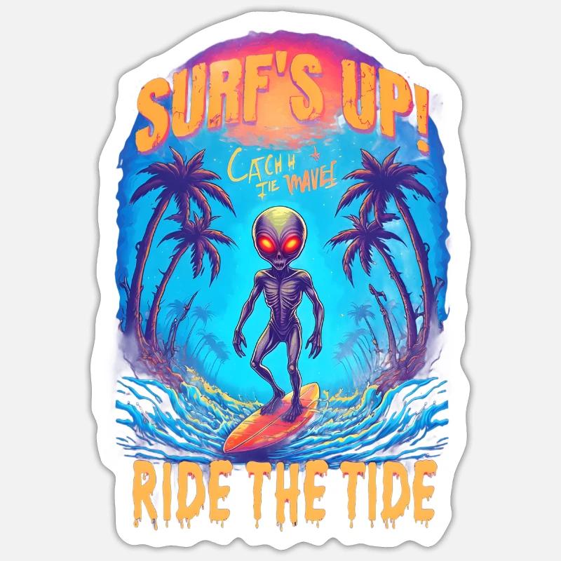 Alien Surfer - Sticker size S (10 x 10 cm) - white matte