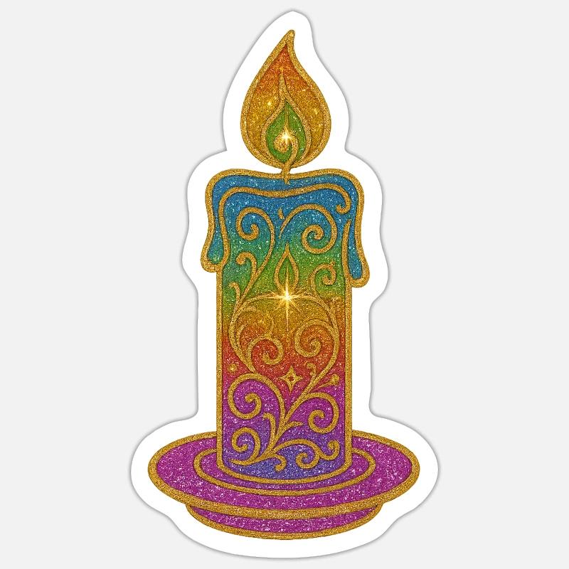 Rainbow Candle Flame Glitter Design - Sticker size S (10 x 10 cm) - white matte