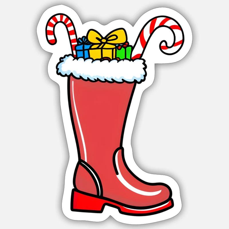 Weihnachtsstrumpf mit Geschenken Sticker Größe S (10 x 10 cm)