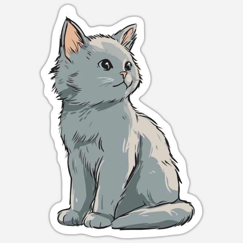Graues Samtkätzchen Illustration - Sticker Größe S (10 x 10 cm) - Mattweiß