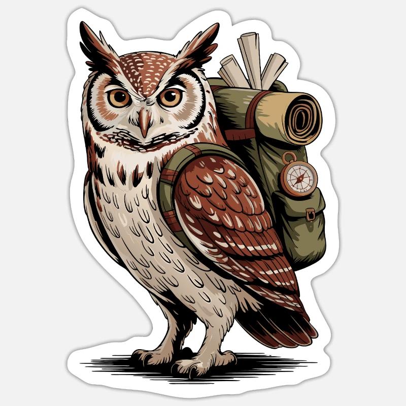 Eulenabenteuer mit Rucksack - Sticker Größe S (10 x 10 cm) - Mattweiß