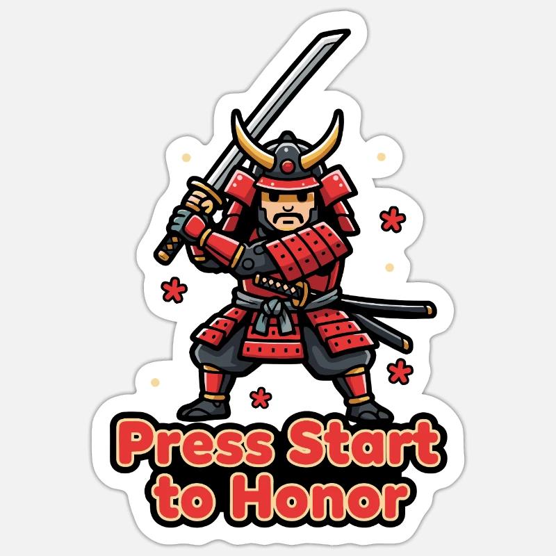 Retro Samurai Drück Start Sticker Größe S (10 x 10 cm)
