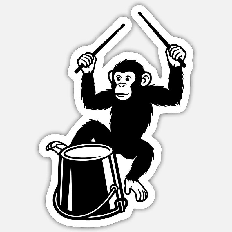 Drum Playing Monkey Cartoon Illustration Sticker size S (10 x 10 cm)