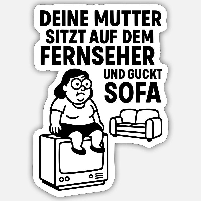 sofa gucken deine mudda - Sticker Größe S (10 x 10 cm) - Mattweiß