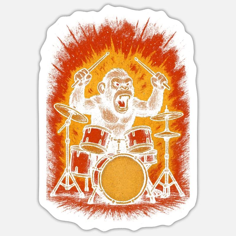 Monkey drummer on fire Sticker size S (10 x 10 cm)