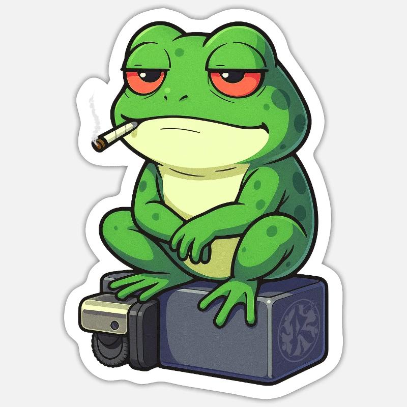 Frog Relax with a Cigarette - Sticker size S (10 x 10 cm) - white matte