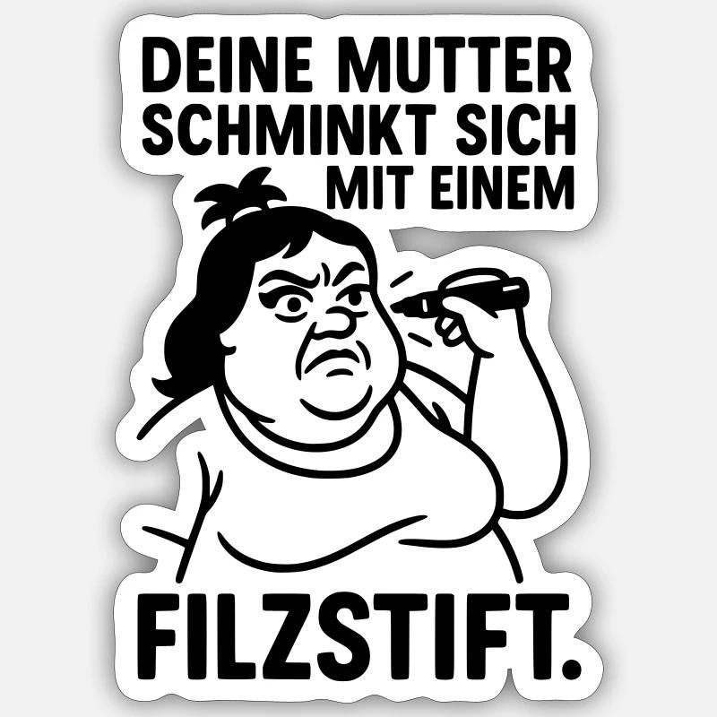 deine mutter witz filzstift schminken - Sticker Größe S (10 x 10 cm) - Mattweiß