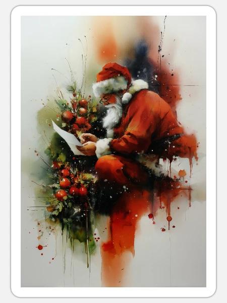Aquarell-Weihnachtsmann-Lesebrief - Sticker Größe S (10 x 10 cm) - Mattweiß