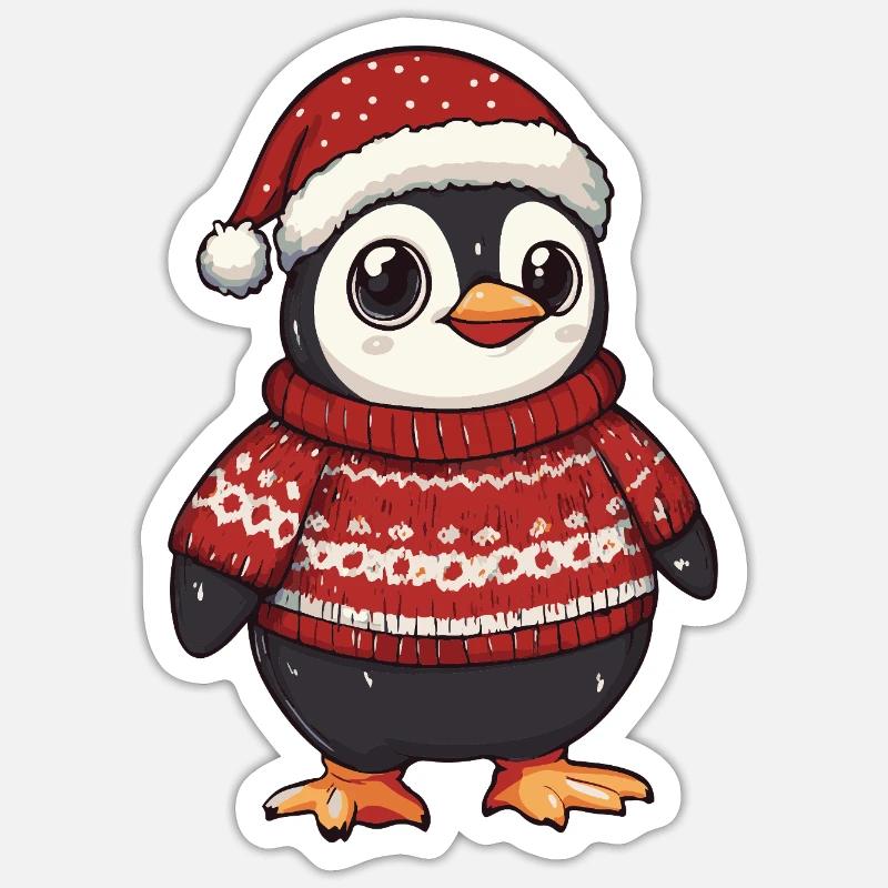 Noël de Noël de Penguin - Sticker taille S (10 x 10 cm) - blanc mat