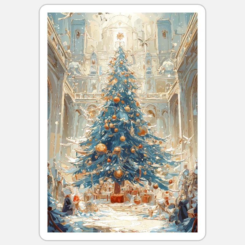 Aurora Blue Weihnachtskathedrale Sticker Größe S (10 x 10 cm)