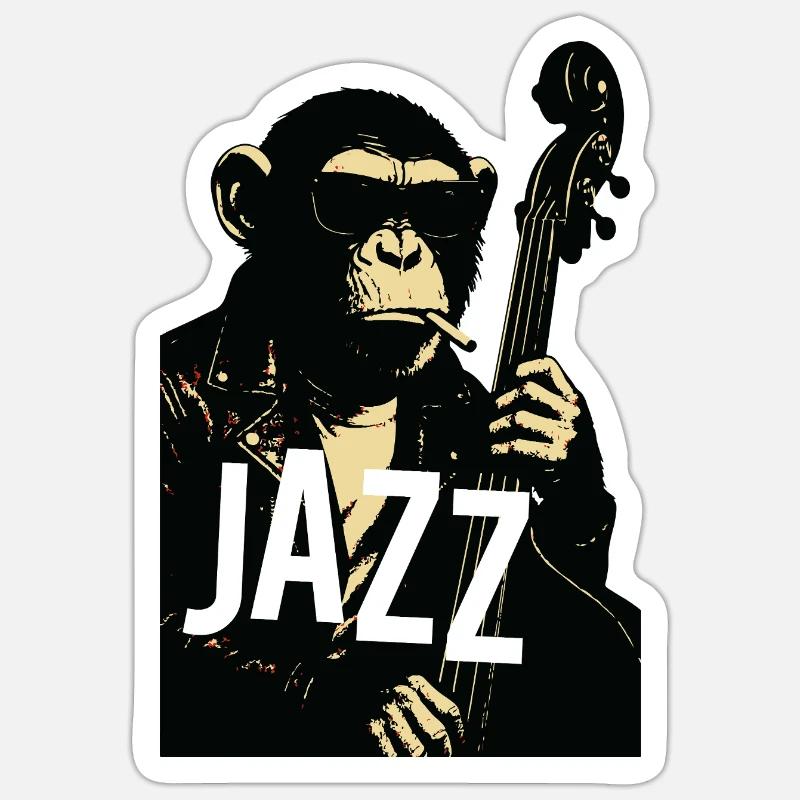 Jazz Monkey Noir Tee - Sticker Größe S (10 x 10 cm) - Mattweiß