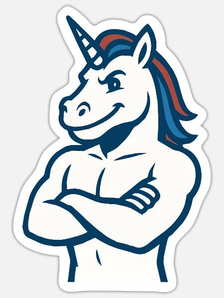 Selbstbewusstes Einhorn-Maskottchen Starkes Sportdesign - Sticker Größe S (10 x 10 cm) - Mattweiß