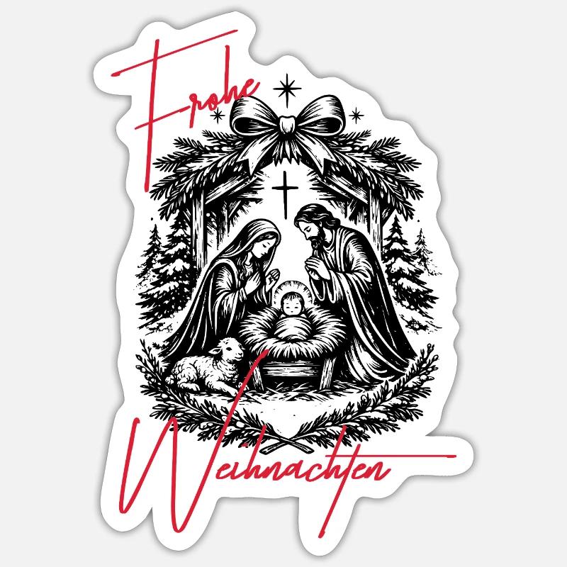 Weihnachtskrippe - Sticker Größe S (10 x 10 cm) - Mattweiß