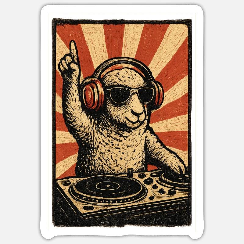 DJ Sheep avec des écouteurs - Sticker taille S (10 x 10 cm) - blanc mat