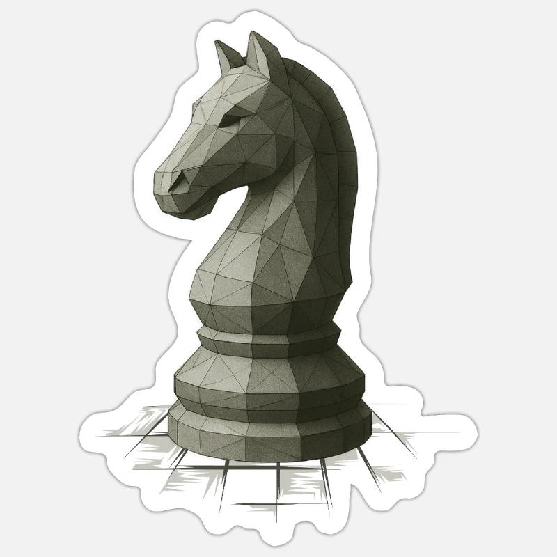 Low Poly Schach Springer Design - Sticker Größe S (10 x 10 cm) - Mattweiß