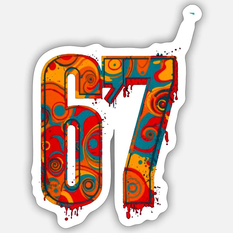 Psychédélique 67 chiffres - Sticker taille S (10 x 10 cm) - blanc mat