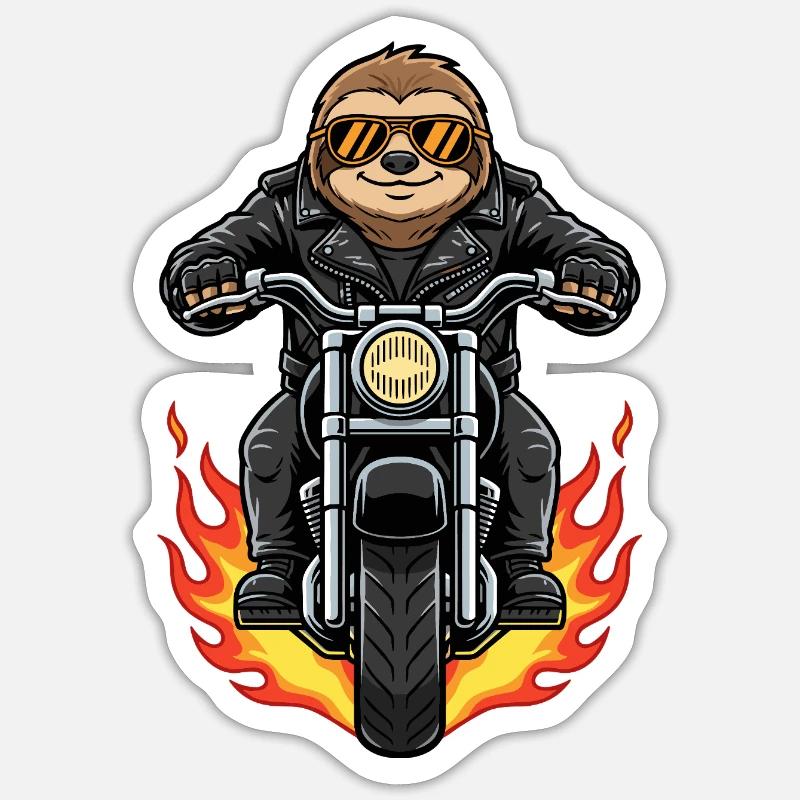 Cool Biker Sloth Motorcycle Flames - Sticker size S (10 x 10 cm) - white matte