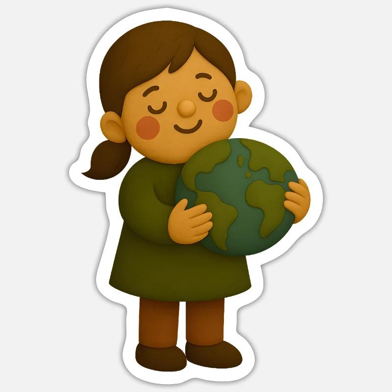 Petit écologiste avec le globe Sticker taille S (10 x 10 cm)
