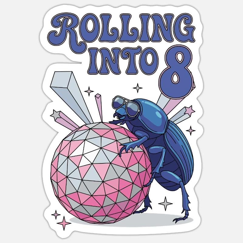 Rolling Into 8 Disco-Mistkäfer - Sticker Größe S (10 x 10 cm) - Mattweiß