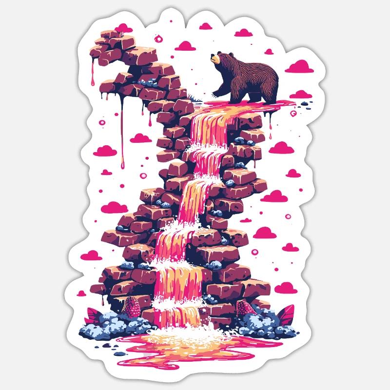 Pinker Wasserfall mit Bärenlicht Sticker Größe S (10 x 10 cm)