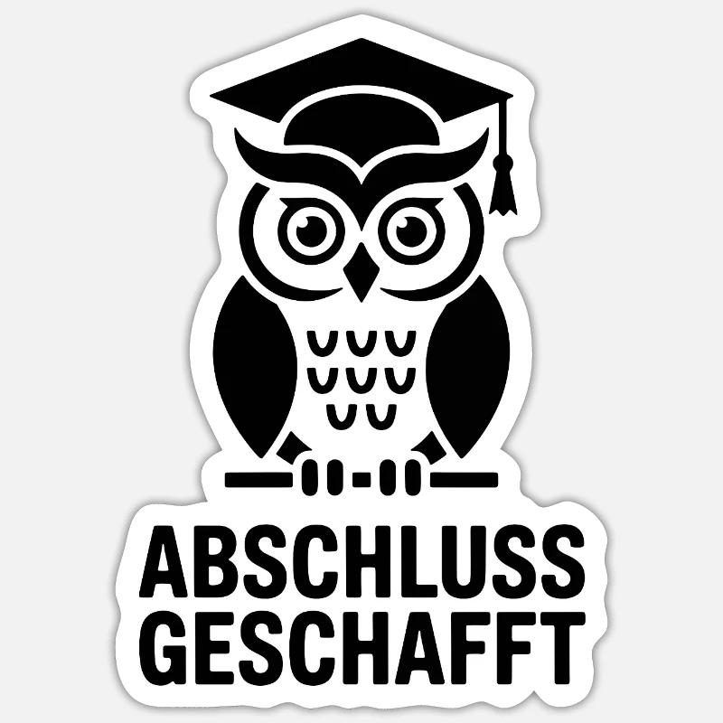 Abschluss Eule in Schwarz und weiß - Sticker Größe S (10 x 10 cm) - Mattweiß