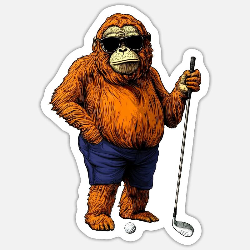 Monkey Golfer - Sticker size S (10 x 10 cm) - white matte