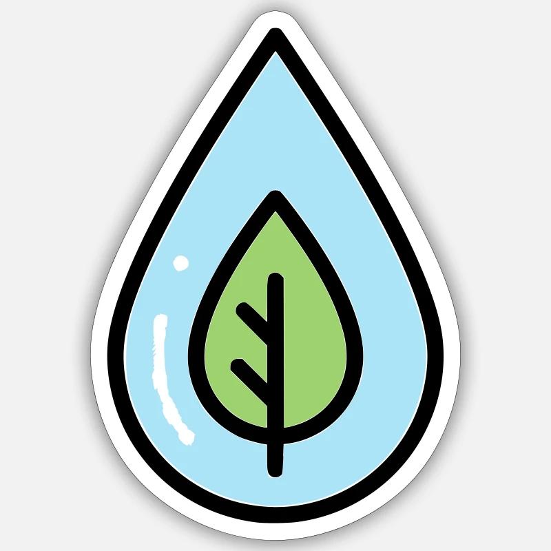 Wassertropfen Blatt Öko - Sticker Größe S (10 x 10 cm) - Mattweiß