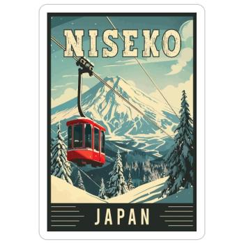 Winter Paradise in Niseko Japan Vintage Travel Art - Sticker size S (10 x 10 cm) - white matte - Front