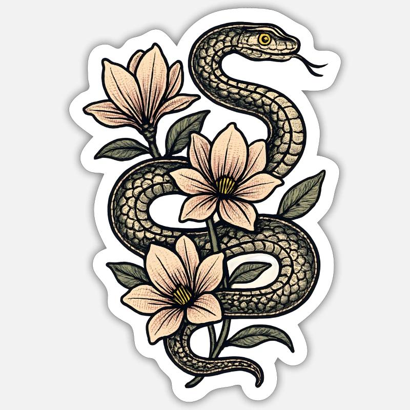 Magnolia des fleurs de serpent - Sticker taille S (10 x 10 cm) - blanc mat