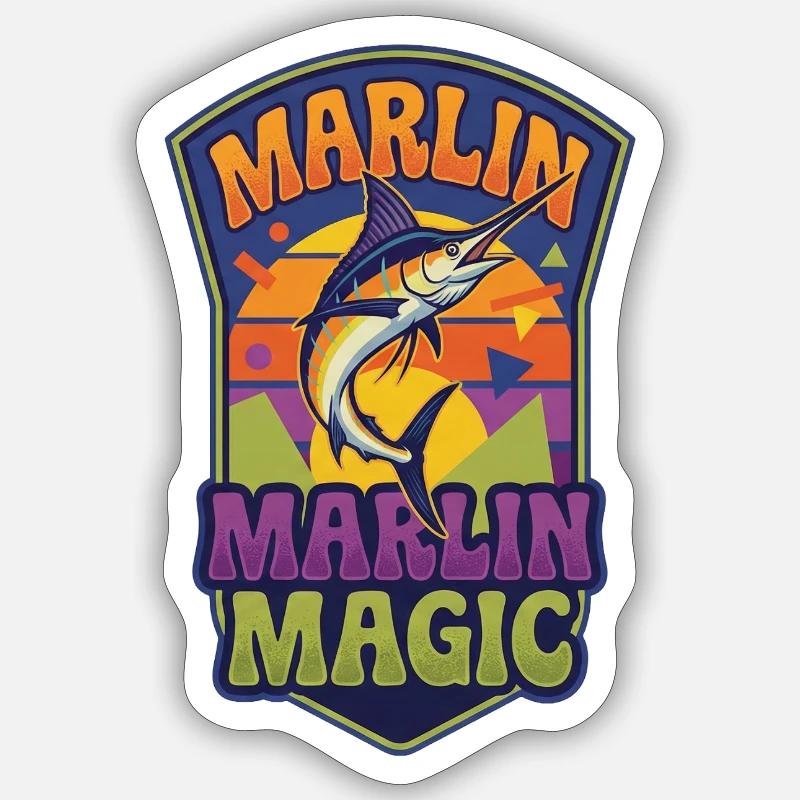 Marlin Magic Retro Sunset - Sticker Größe S (10 x 10 cm) - Mattweiß