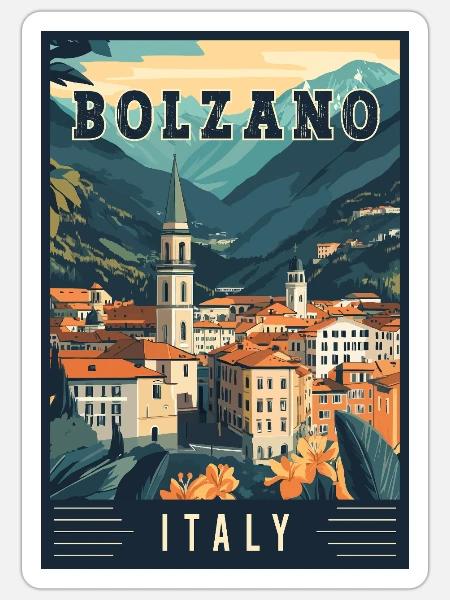 Entdecken Sie die Alpenstadt Bozen in Italien - Sticker Größe S (10 x 10 cm) - Mattweiß